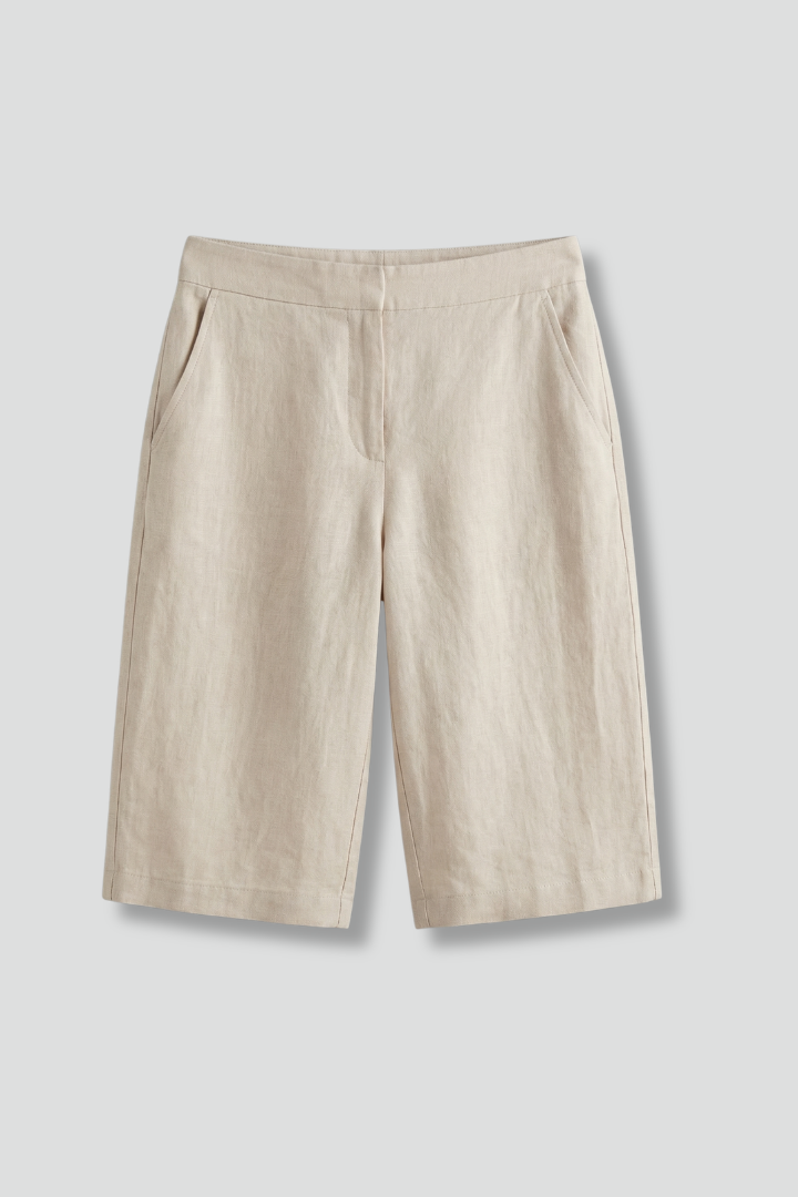 Short linen pants for women | straight bermuda with elastic waistband and pockets | beach