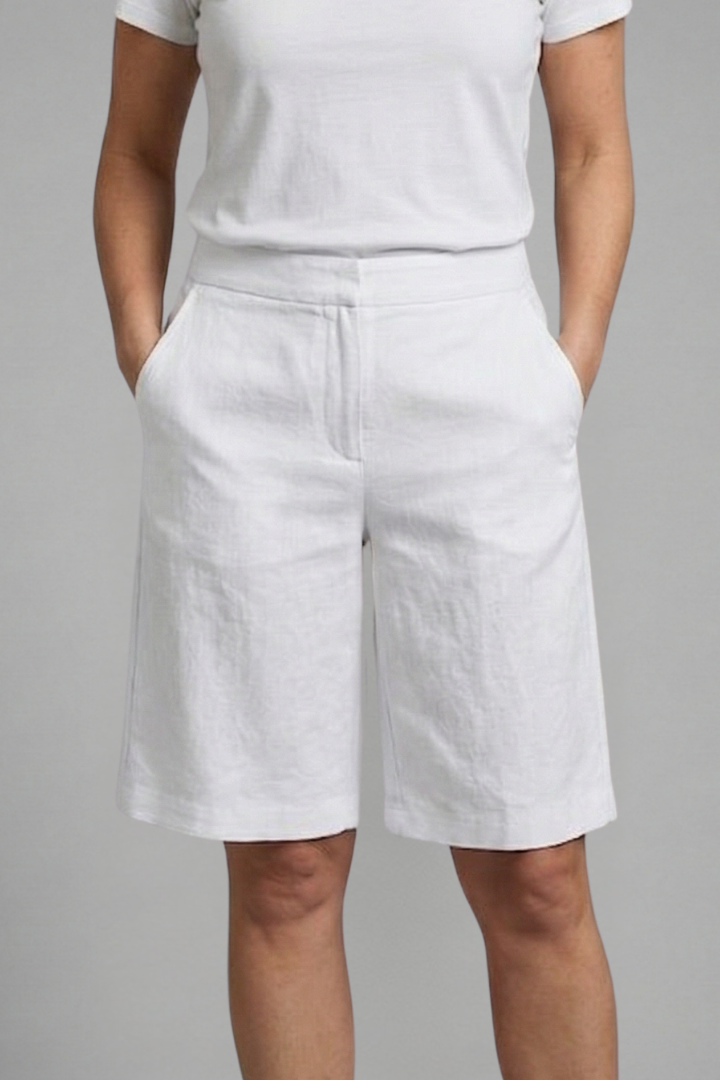 Short linen pants for women | straight bermuda with elastic waistband and pockets | beach
