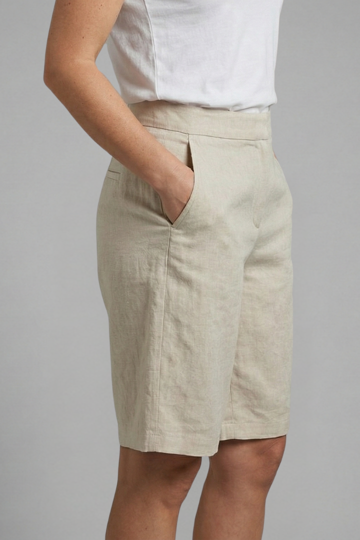 Short linen pants for women | straight bermuda with elastic waistband and pockets | beach