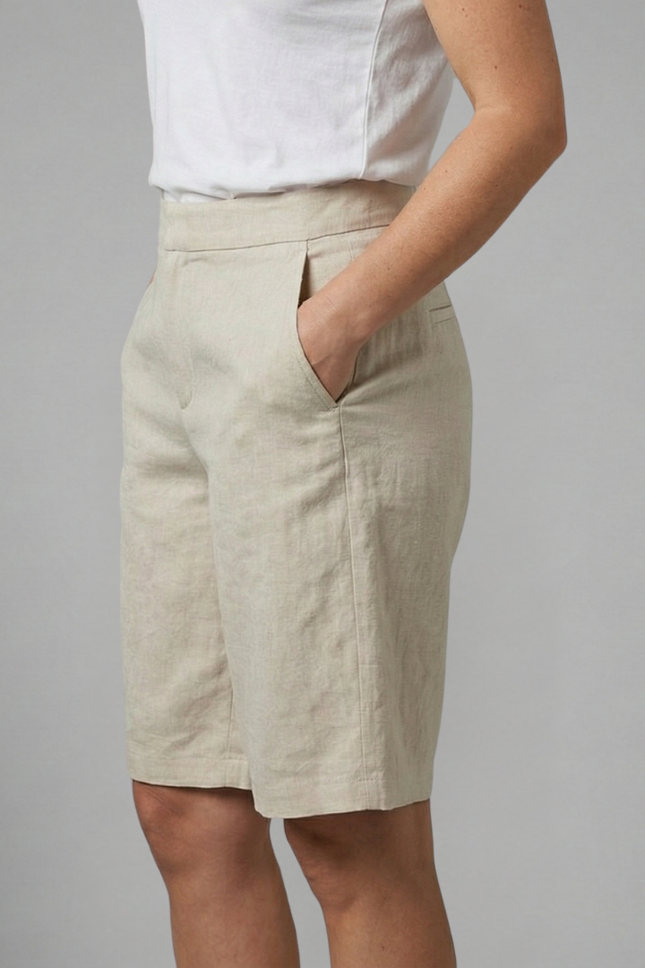 Short linen pants for women | straight bermuda with elastic waistband and pockets | beach