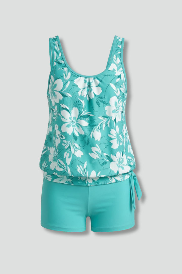 Maillot de Bain Tankini à Motif Floral avec Shorty de Plage Femme
