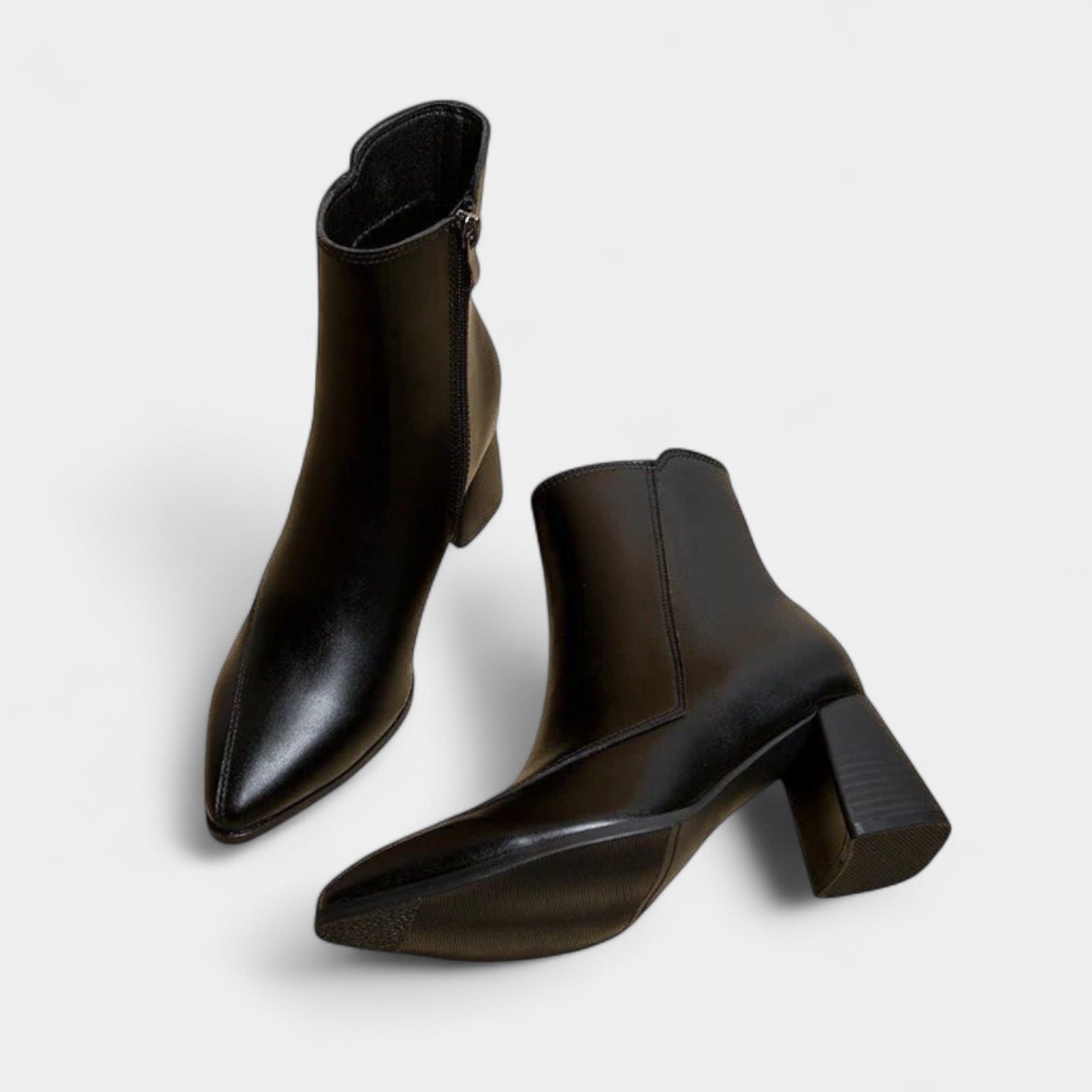Bottines à talon épais pour femme avec bout pointu et fermeture éclair latérale