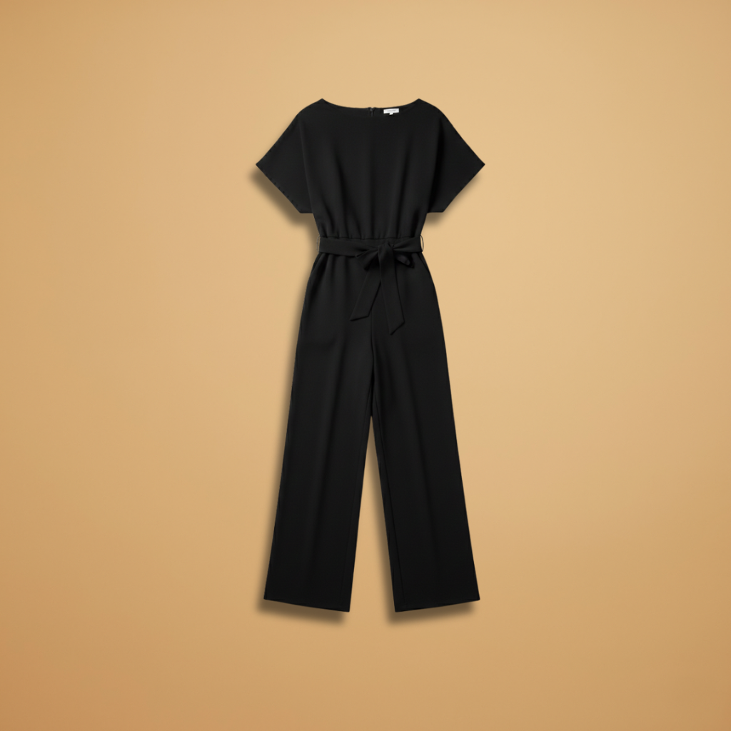 Women's jumpsuit — flared outfit with tie belt | office