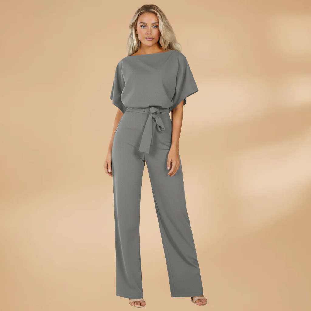 Women's jumpsuit — flared outfit with tie belt | office