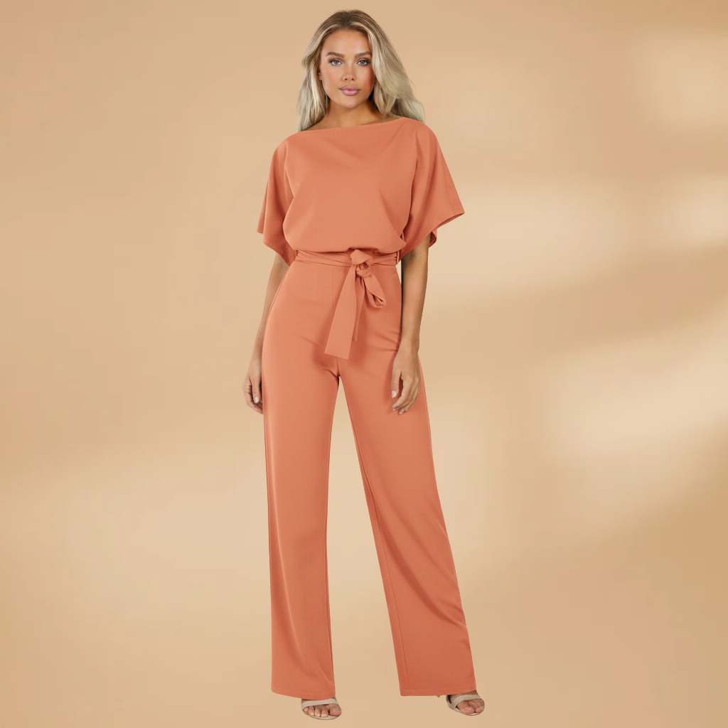 Women's jumpsuit — flared outfit with tie belt | office