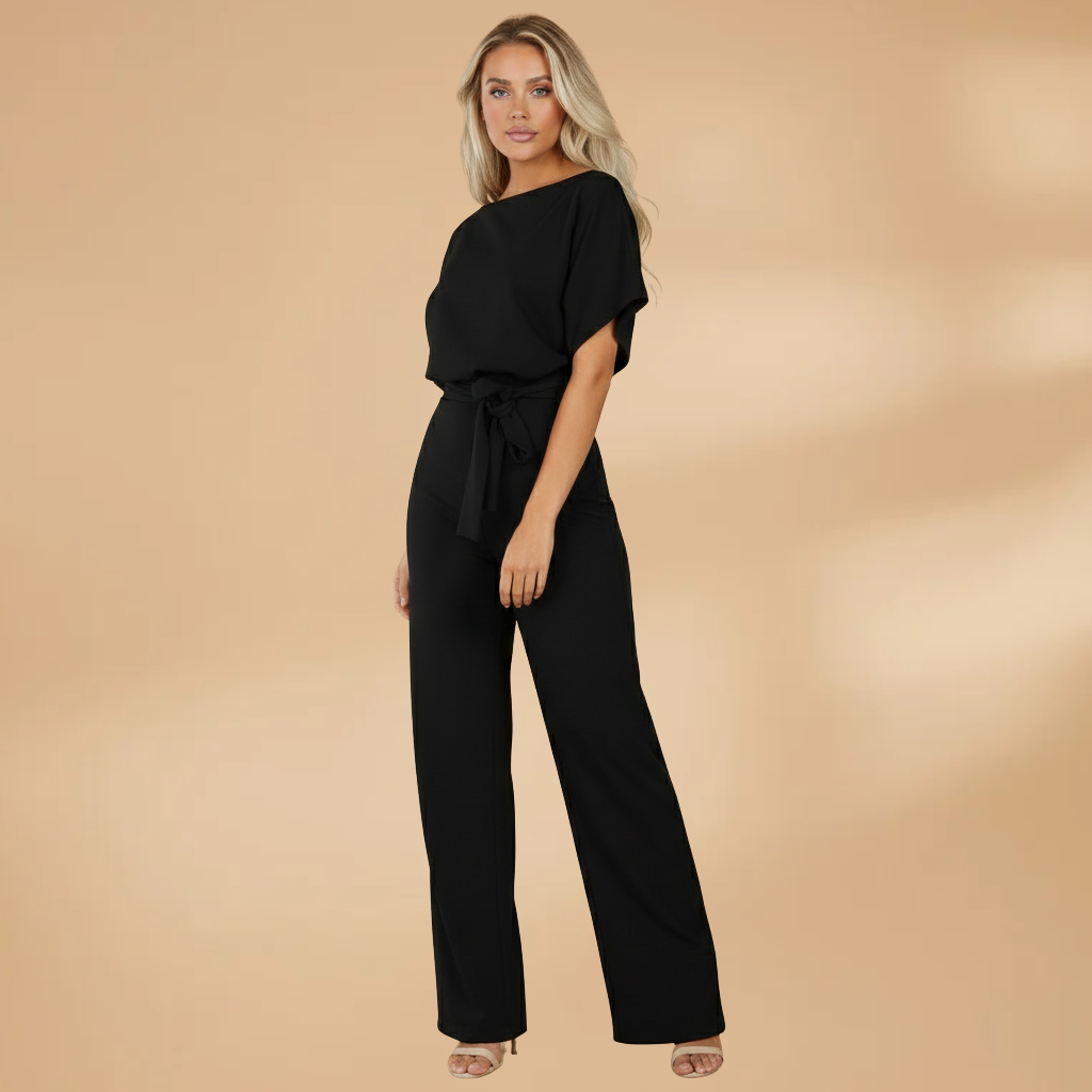 Women's jumpsuit — flared outfit with tie belt | office