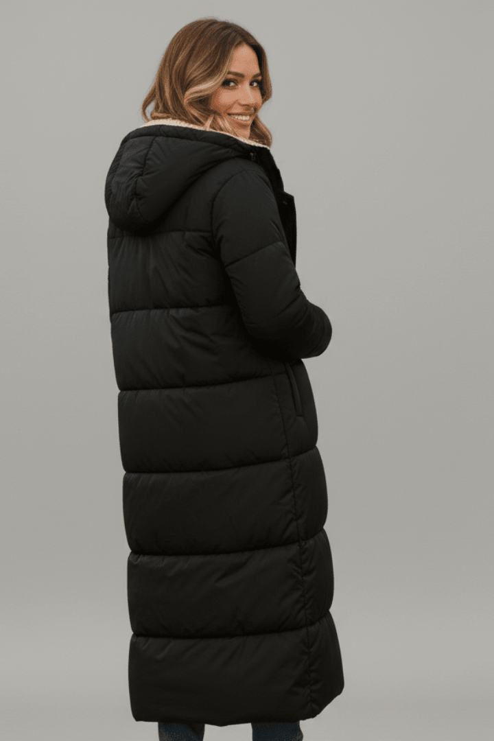 Dámská dlouhá péřová bunda s kapucí pro každý den, exkluzivní design, celodenní pohodlí