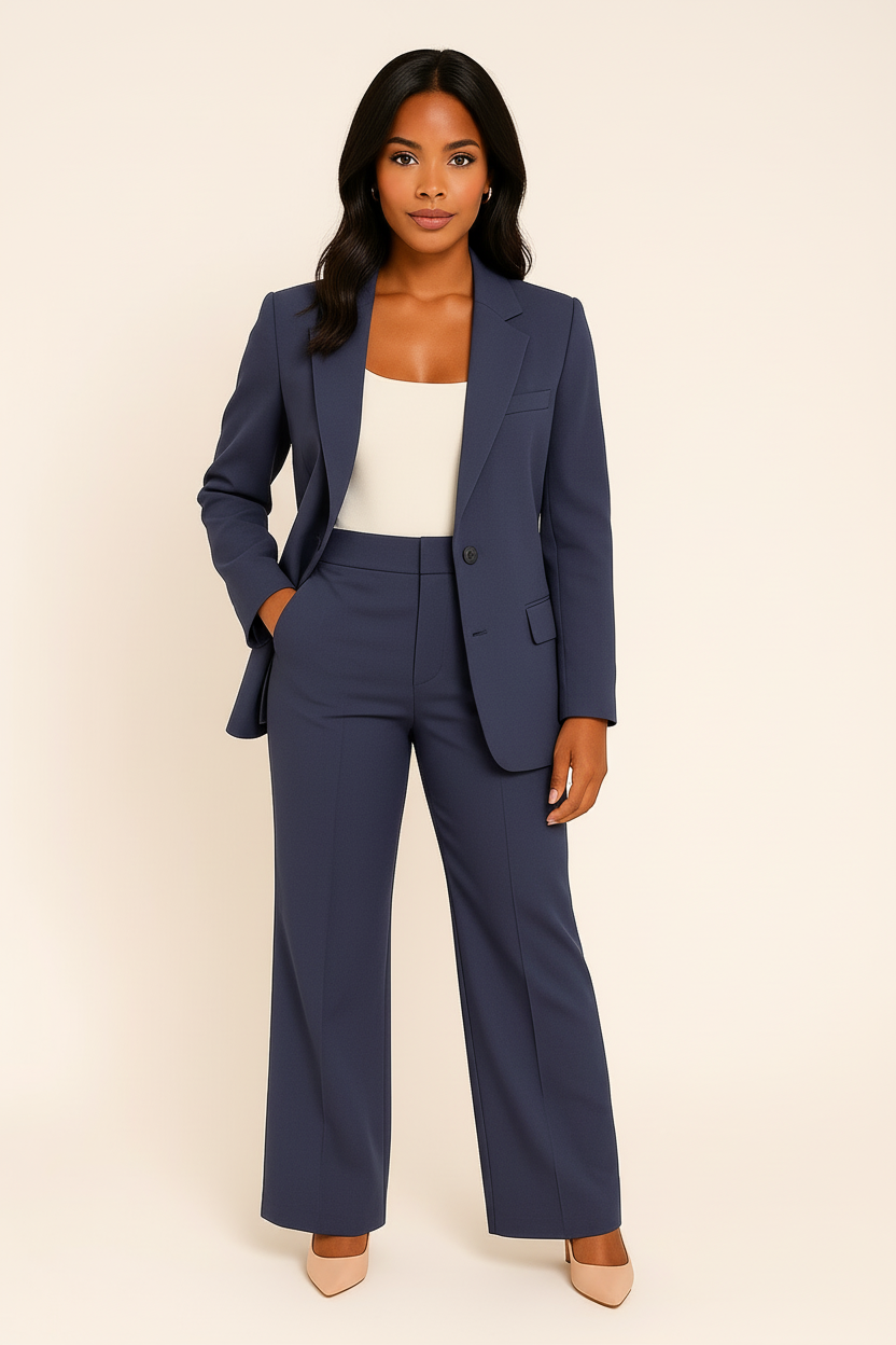 Ensemble tailleur pantalon femme — blazer cintré et pantalon — bureau
