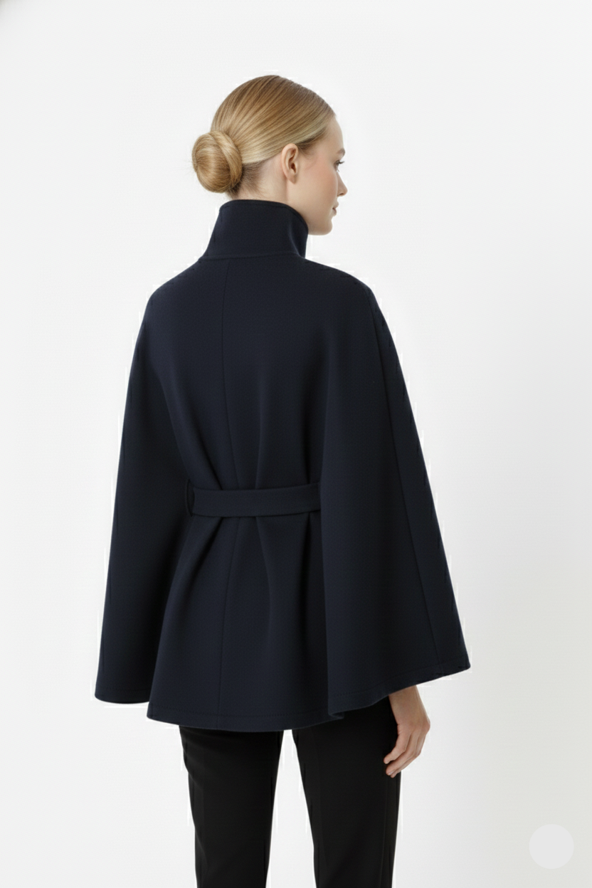Manteau laine femme col haut élégant avec ceinture amovible coupe décontractée
