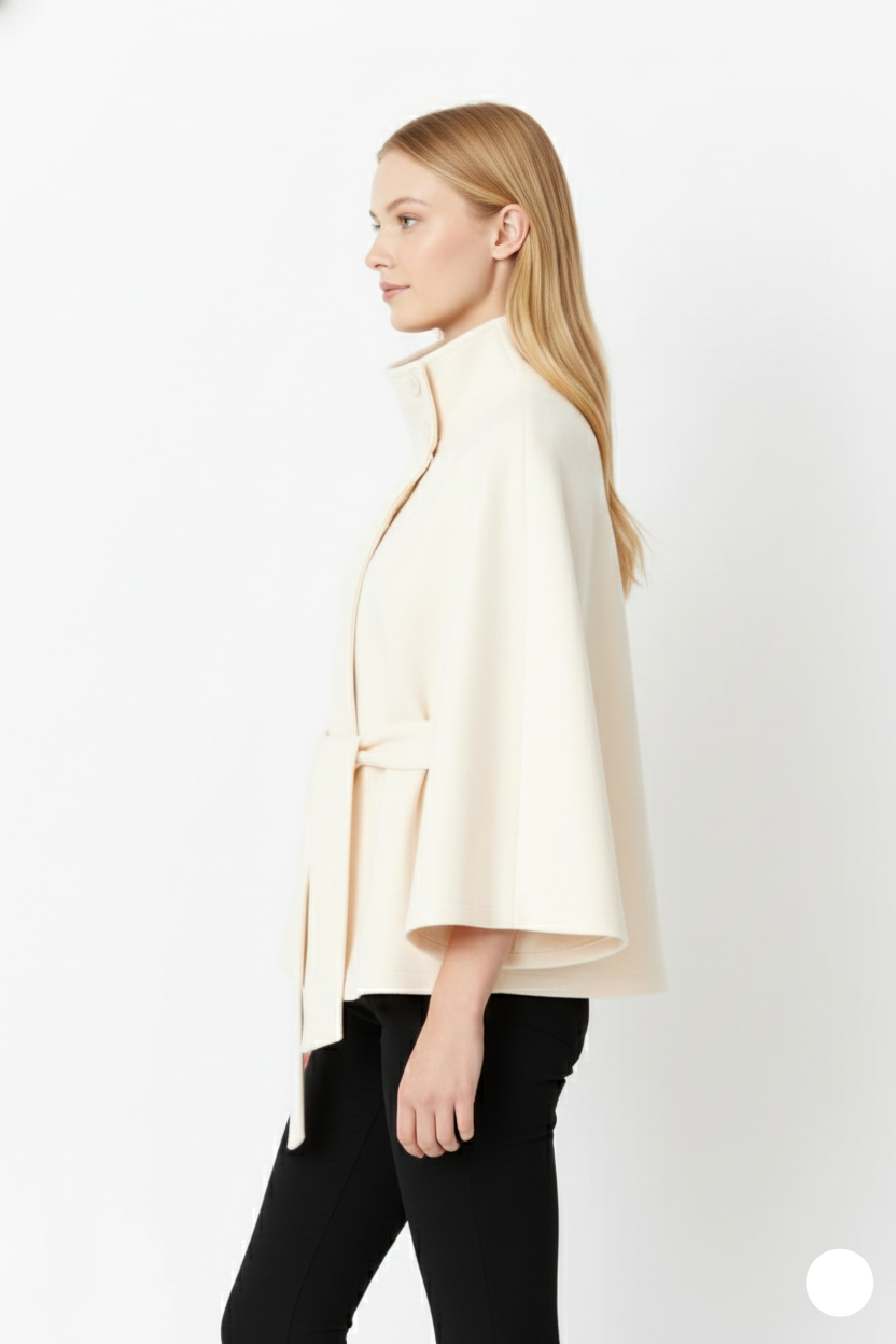 Manteau laine femme col haut élégant avec ceinture amovible coupe décontractée
