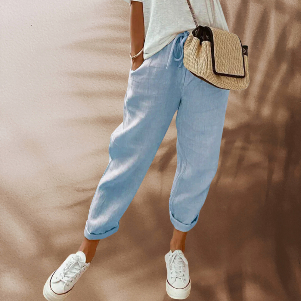 Pantalon femme taille élastique cordon ajusté coupe large