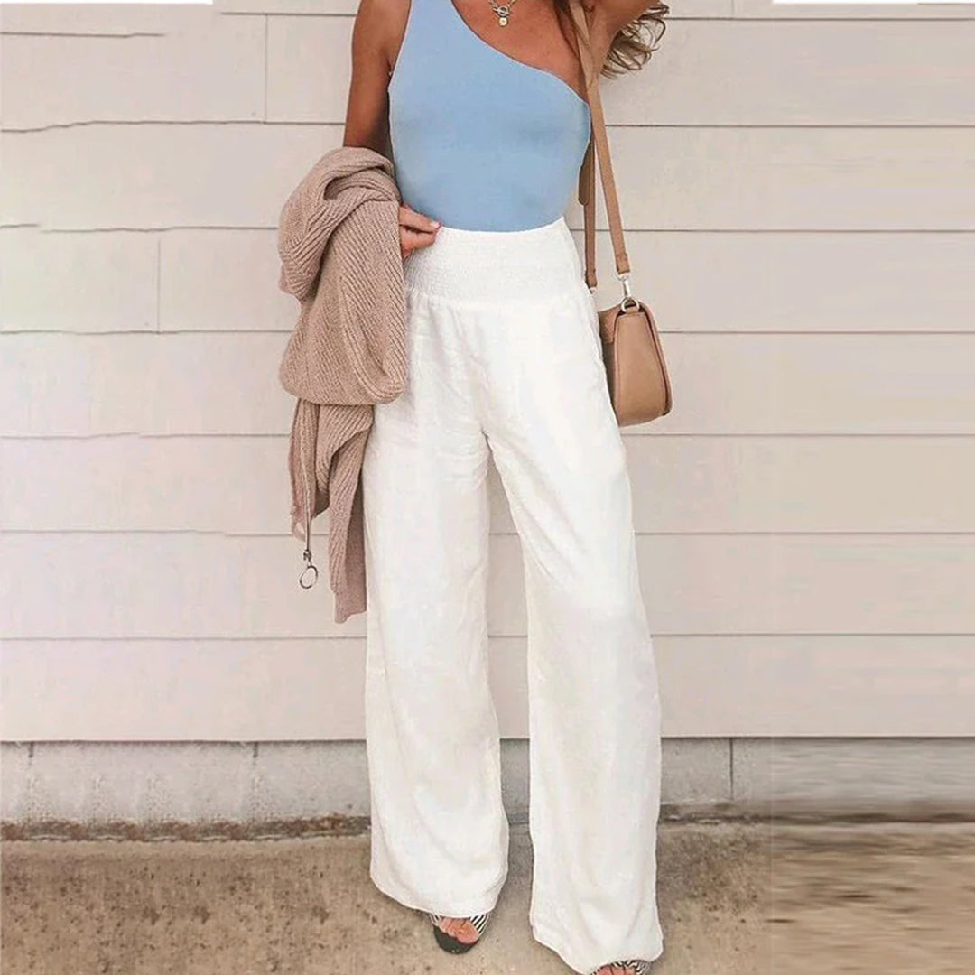 Pantalon large femme taille élastique coupe fluide