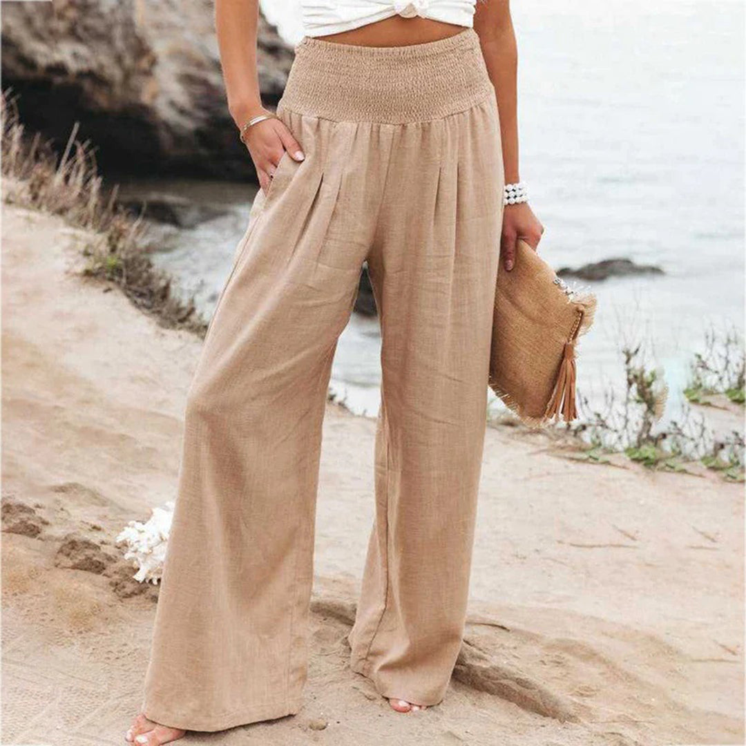 Pantalon large femme taille élastique coupe fluide