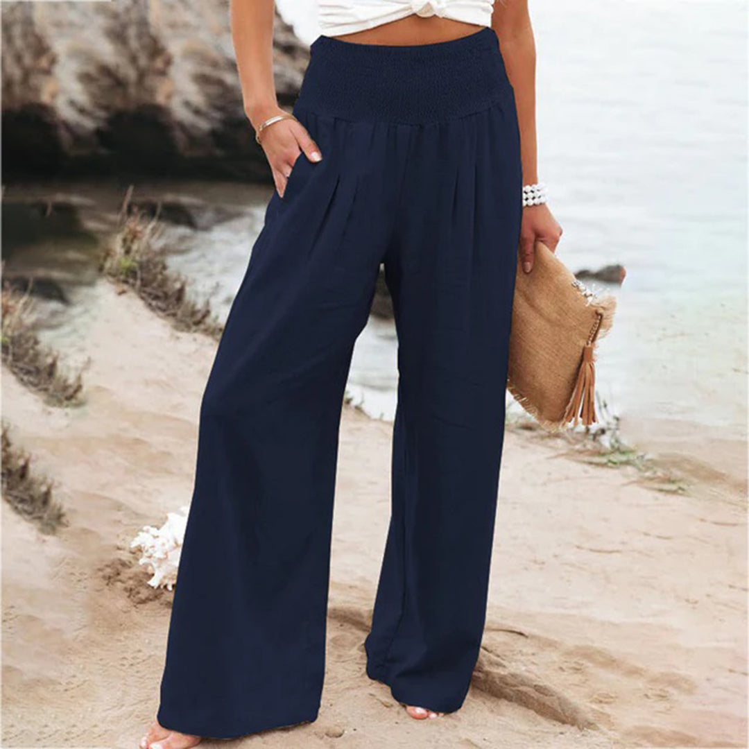 Pantalon large femme taille élastique coupe fluide
