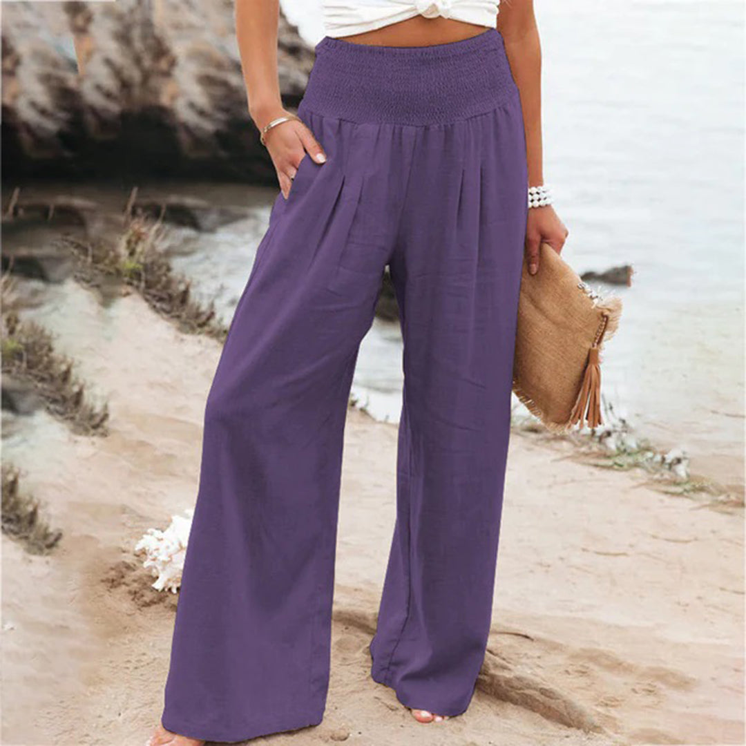 Pantalon large femme taille élastique coupe fluide