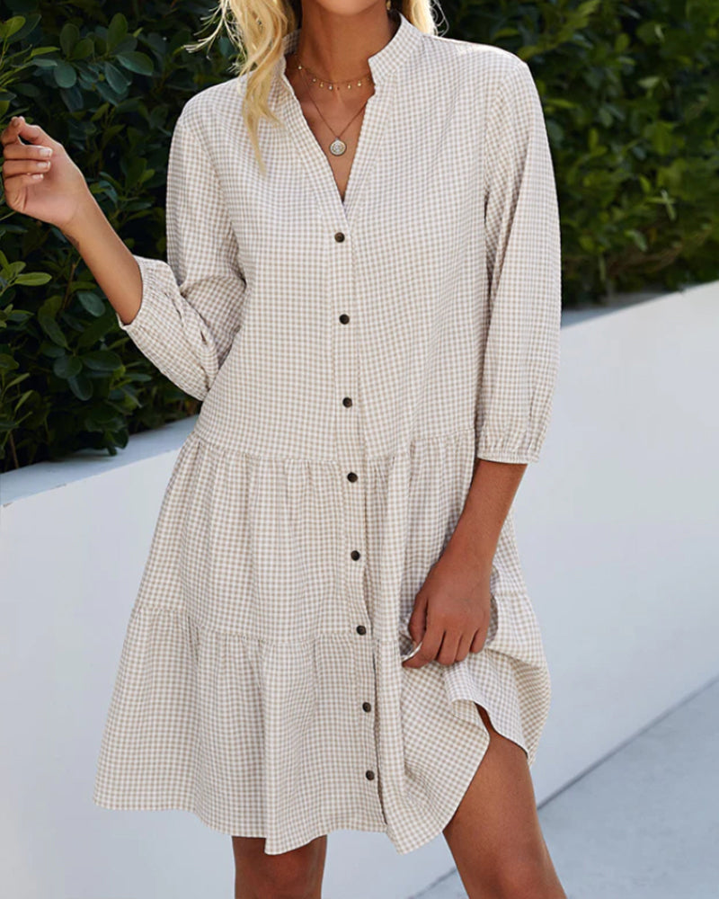 Robe Femme A-Line Boutonnée Col V