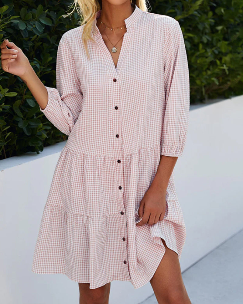 Robe Femme A-Line Boutonnée Col V
