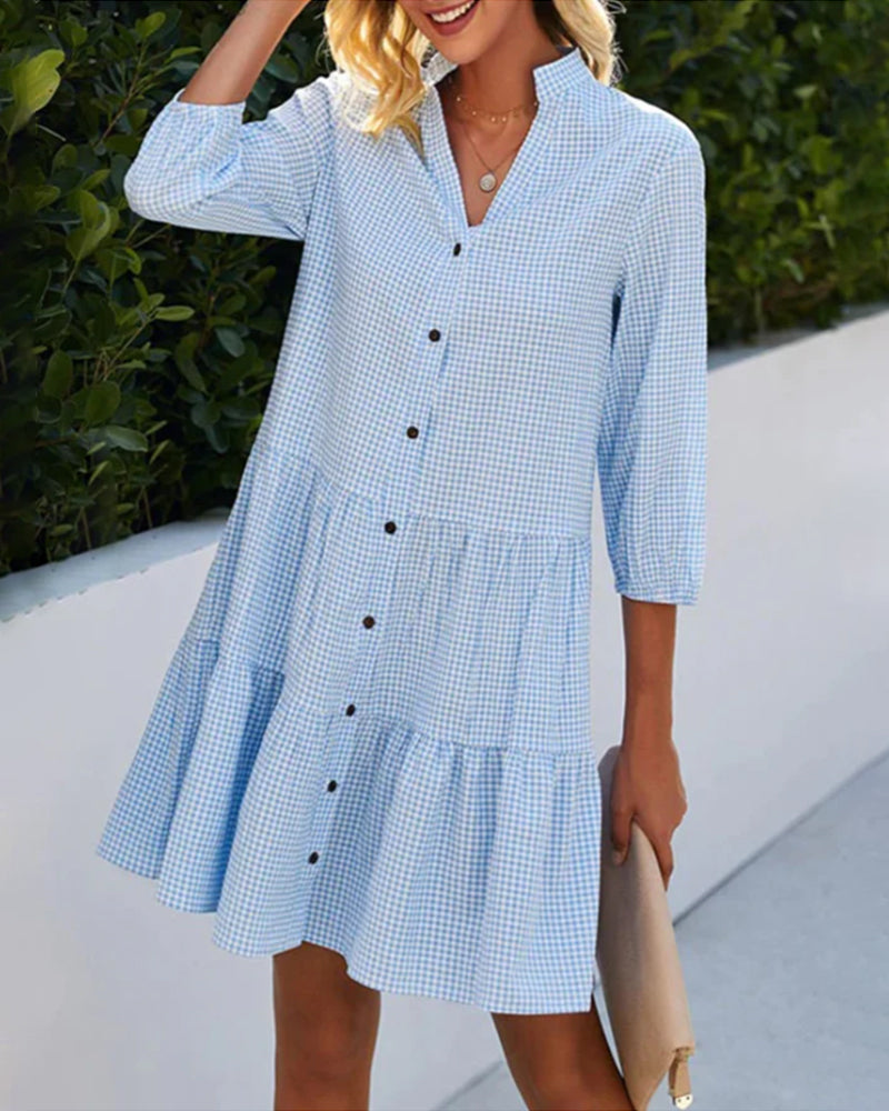 Robe Femme A-Line Boutonnée Col V