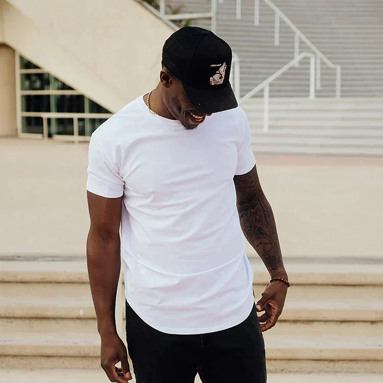 Pánské bavlněné tričko slim fit s kulatým výstřihem a krátkými rukávy ve sportovním stylu