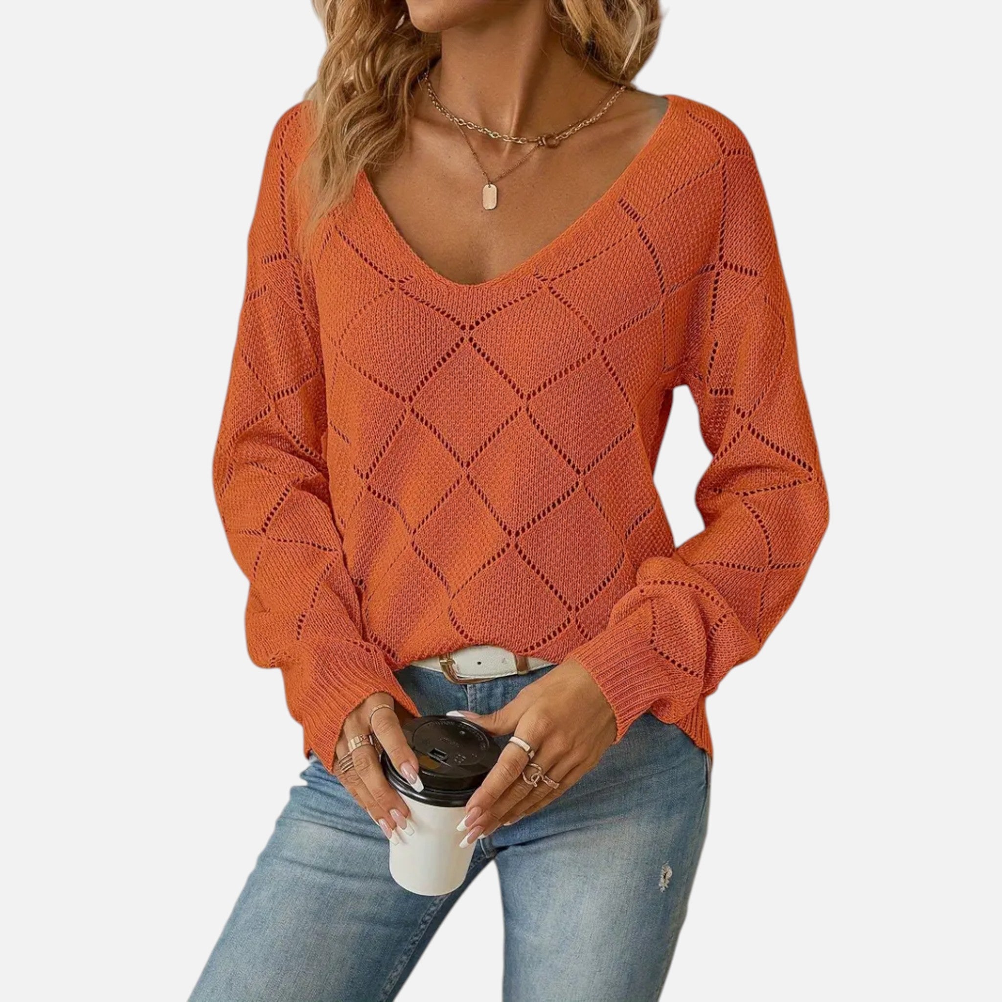 Velclairemode | Women's Loose V-Neck Sweater Fall-Winter
