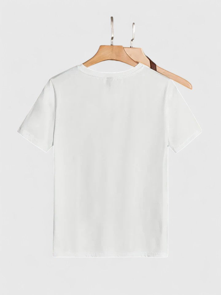 Short Sleeve T-shirt with Heart Print and Round Neck for Women Relaxed Fit