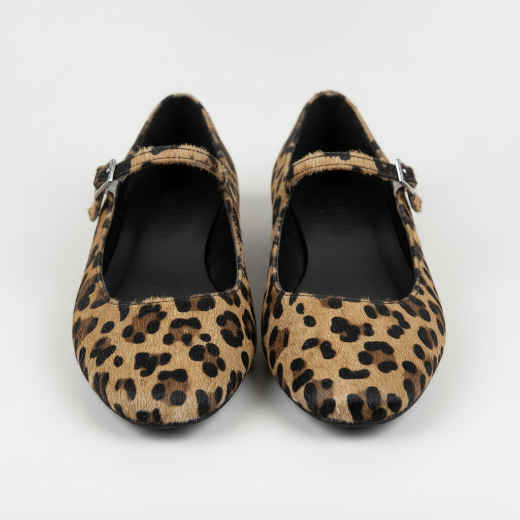 Ballerine Mary Jane da donna con stampa leopardata e cinturino con fibbia