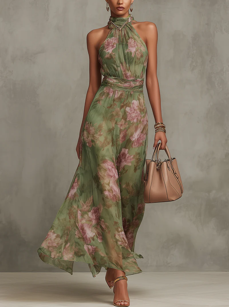Robe Longue Fleurie À Encolure Dos Nu