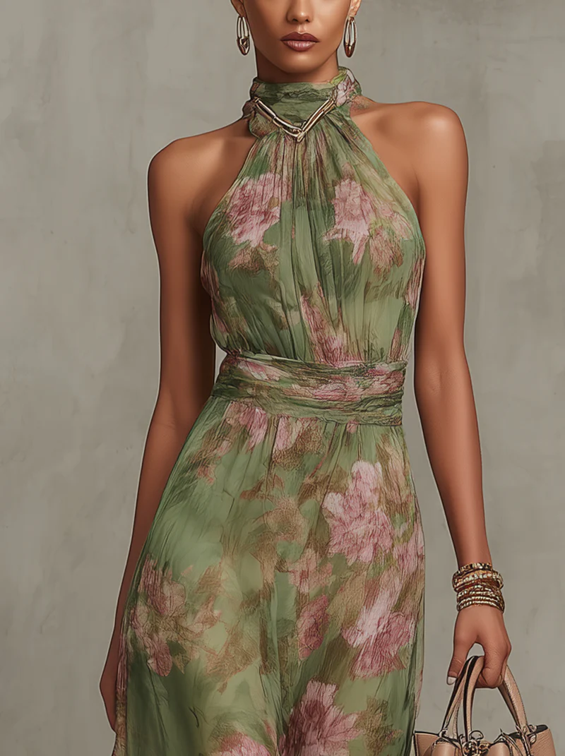Robe Longue Fleurie À Encolure Dos Nu