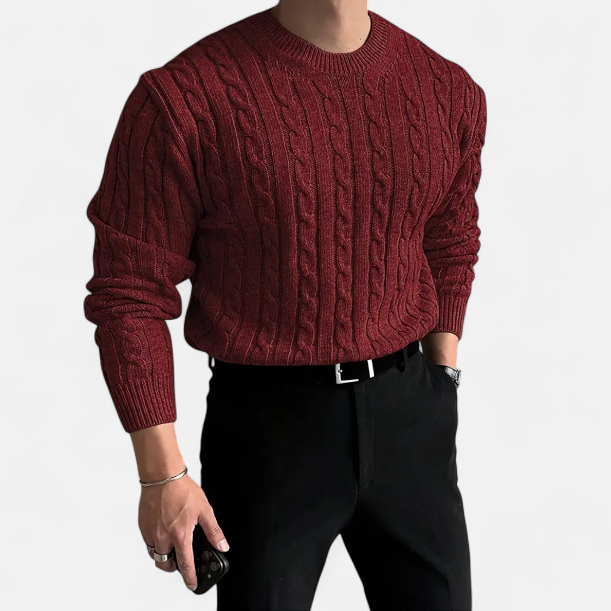 Velclairemode | Men's Round Neck Solid Knit Sweater Fall-Winter