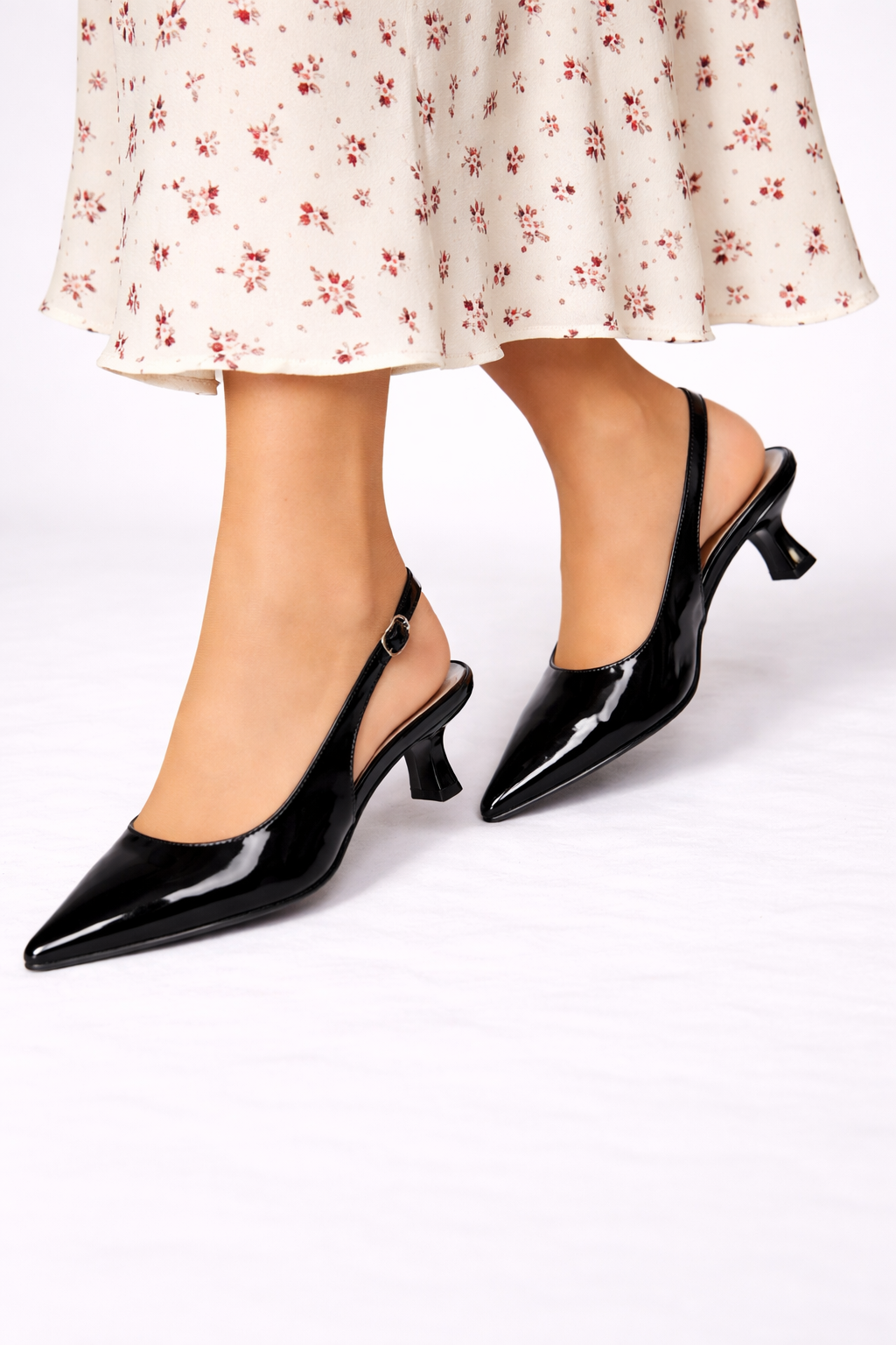 Pantofi cu toc mic Kitten Heel, cu baretă pe spate, pentru femei, pantofi stiletto lacuiți, cu vârf ascuțit