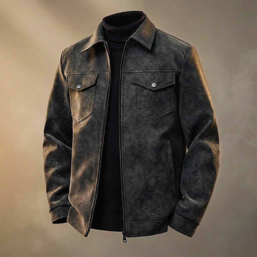 Pánská retro moto bunda z PU kůže s kapsami a zipem