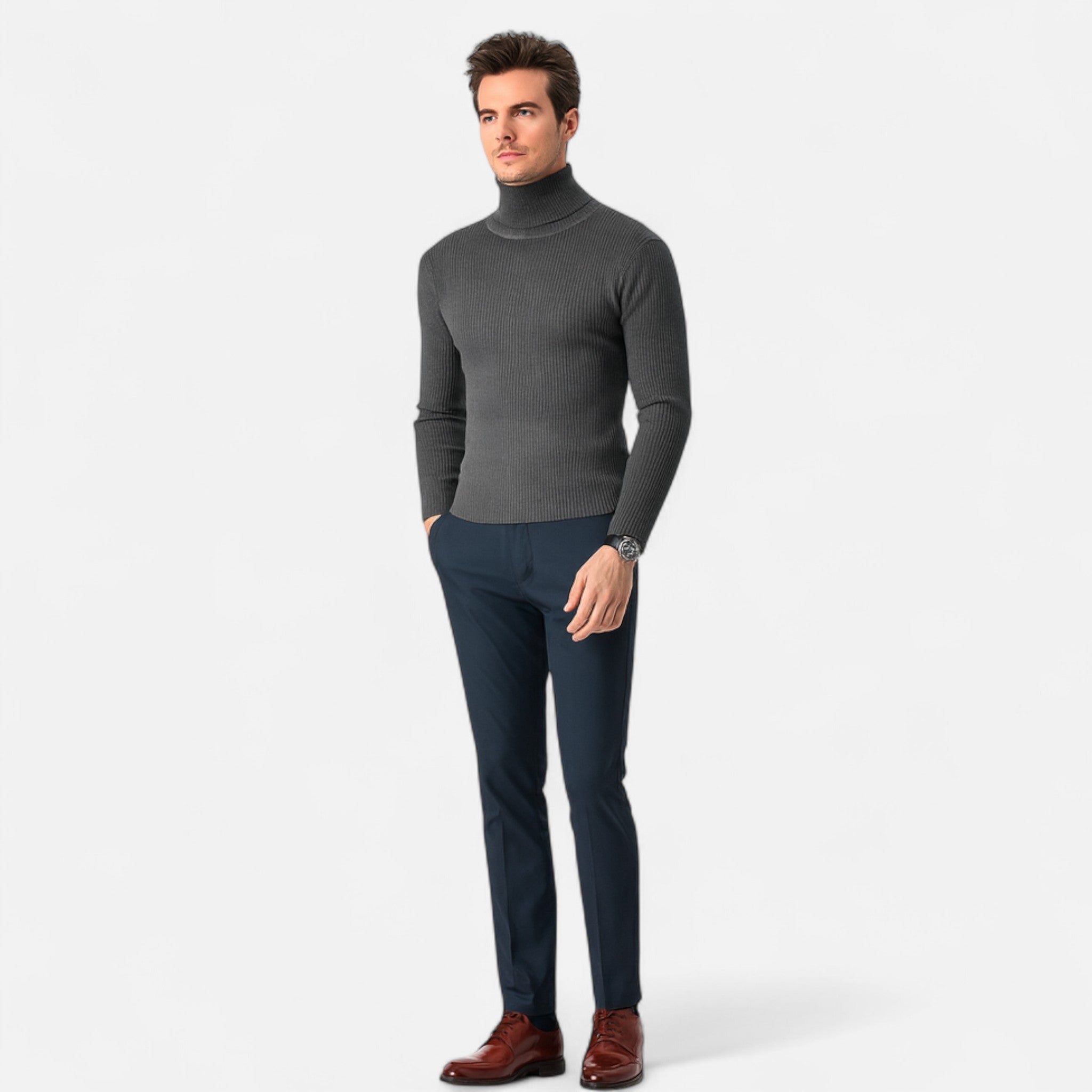 Velclairemode.com | Pull Col Roulé Homme à Manches Longues – Confort Structuré, Élégance Minimaliste