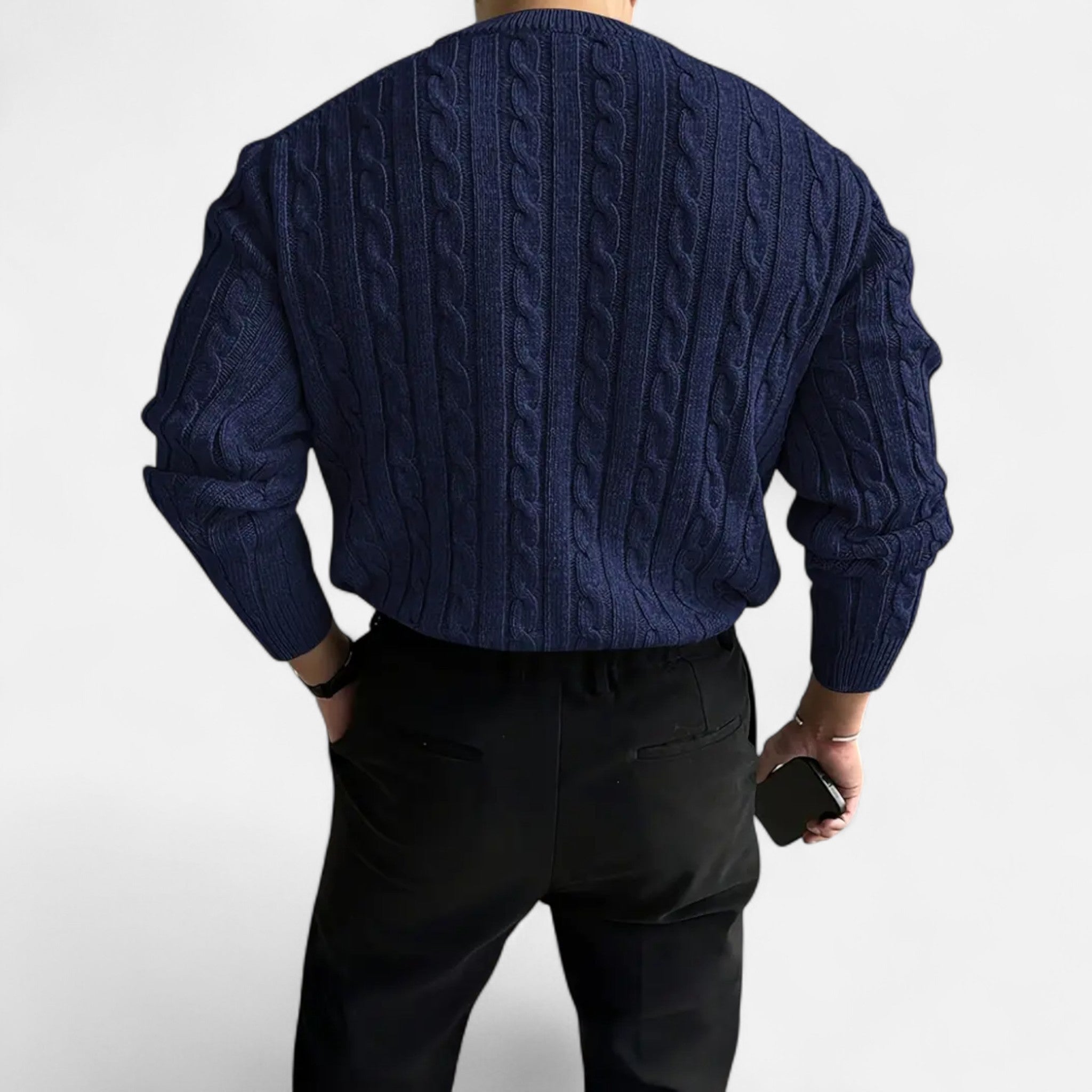 Velclairemode | Men's Round Neck Solid Knit Sweater Fall-Winter