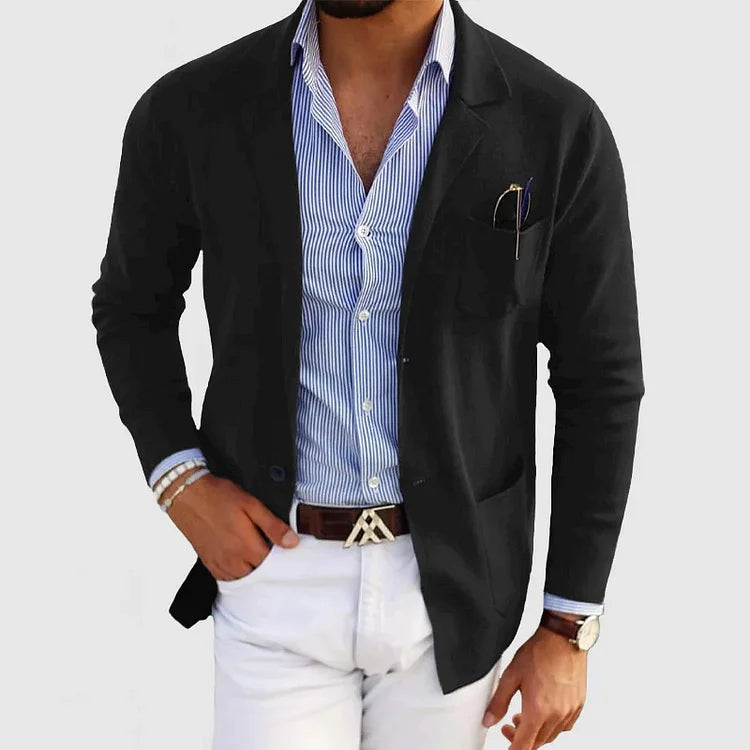 Blazer décontracté en coton pour homme coupe slim avec fermeture à un bouton