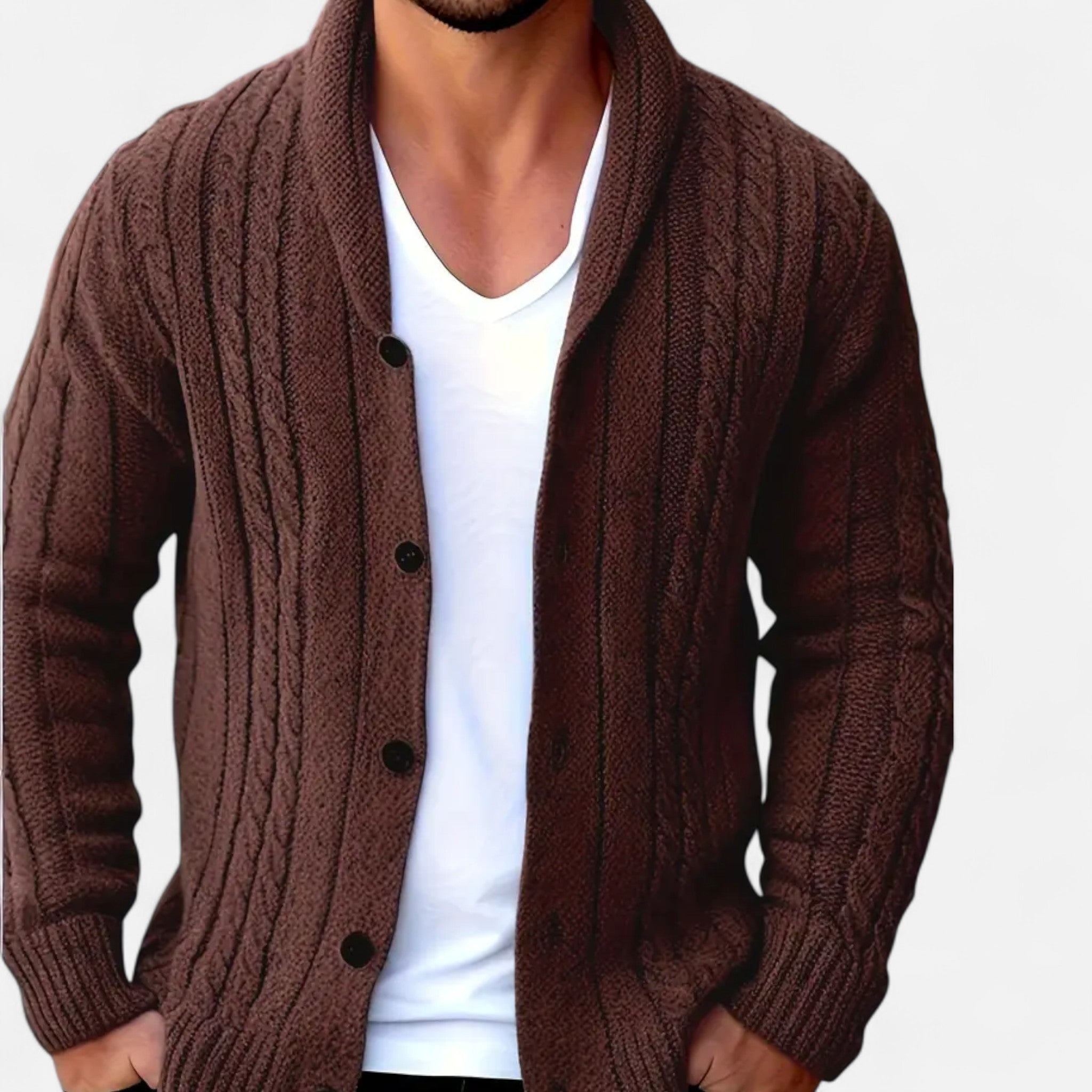Velclairemode | Men's Cable Knit Cardigan Winter Elegance