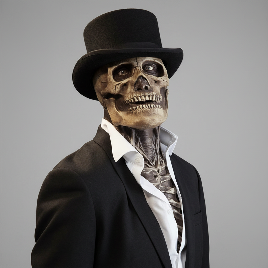 Pánský kostým s maskou kostlivce na Halloween, děsivý noční cosplay