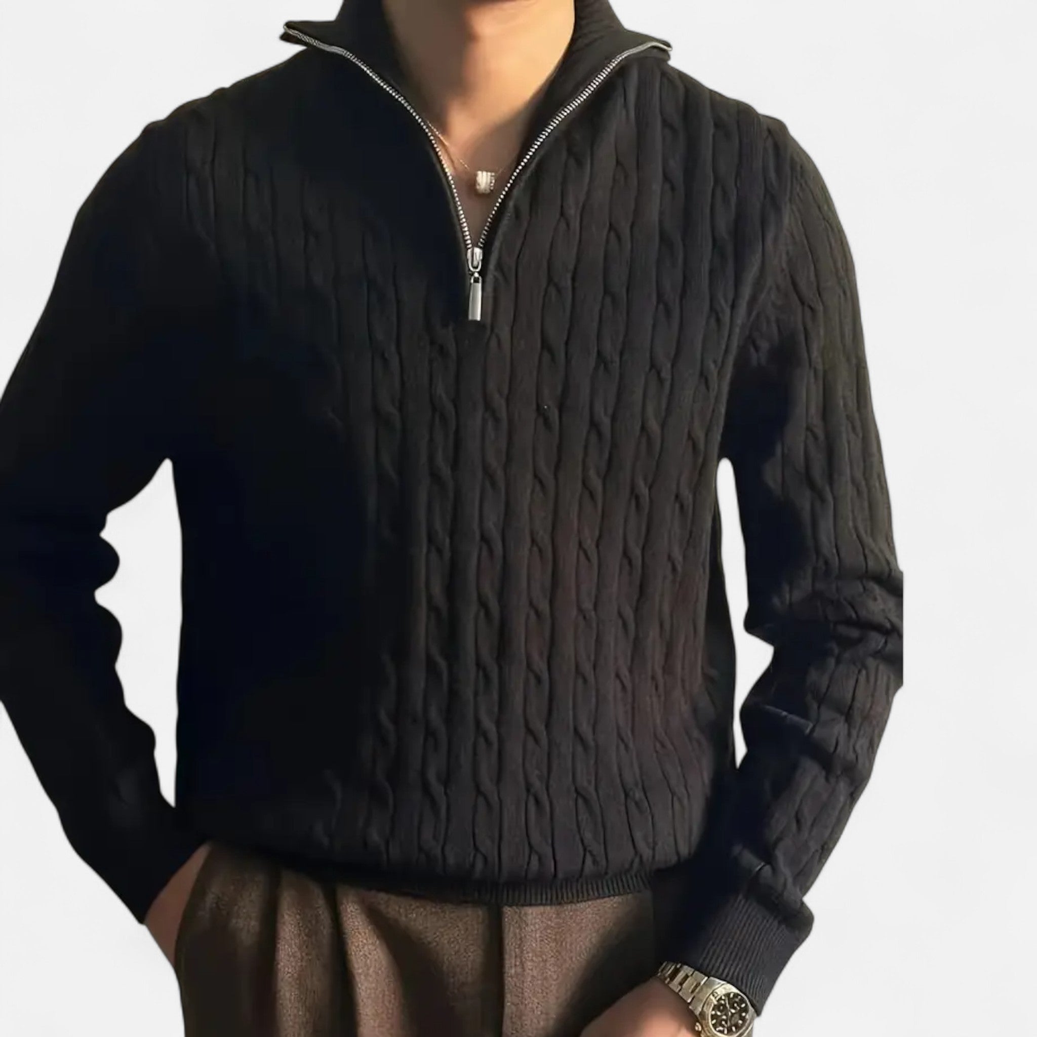Velclairemode | Men's Half-Zip Solid Knit Sweater for Fall-Winter