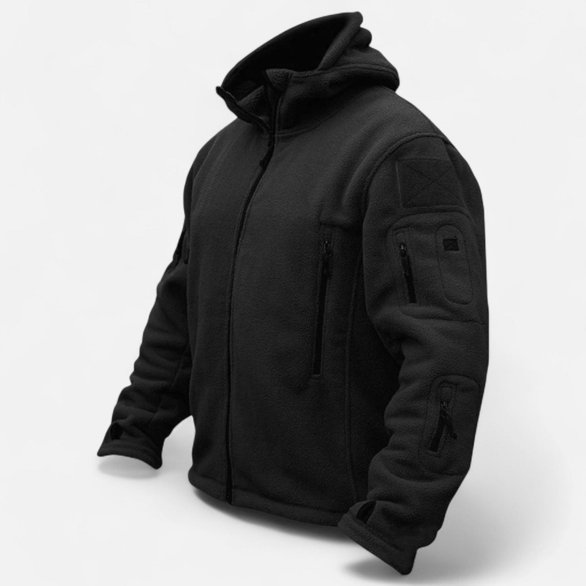 Giacca tattica da uomo con cappuccio per attività all’aperto, softshell, fodera in pile, tasche con cerniera