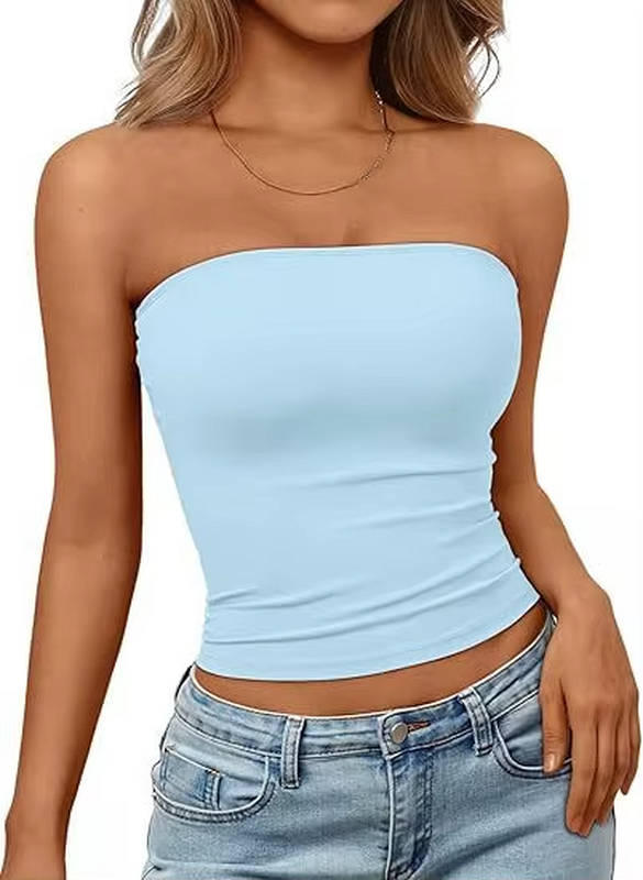 Crop top bandeau pour femme — maille extensible sans couture — été