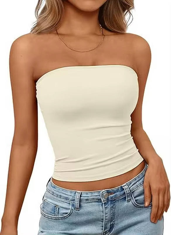 Crop top bandeau pour femme — maille extensible sans couture — été