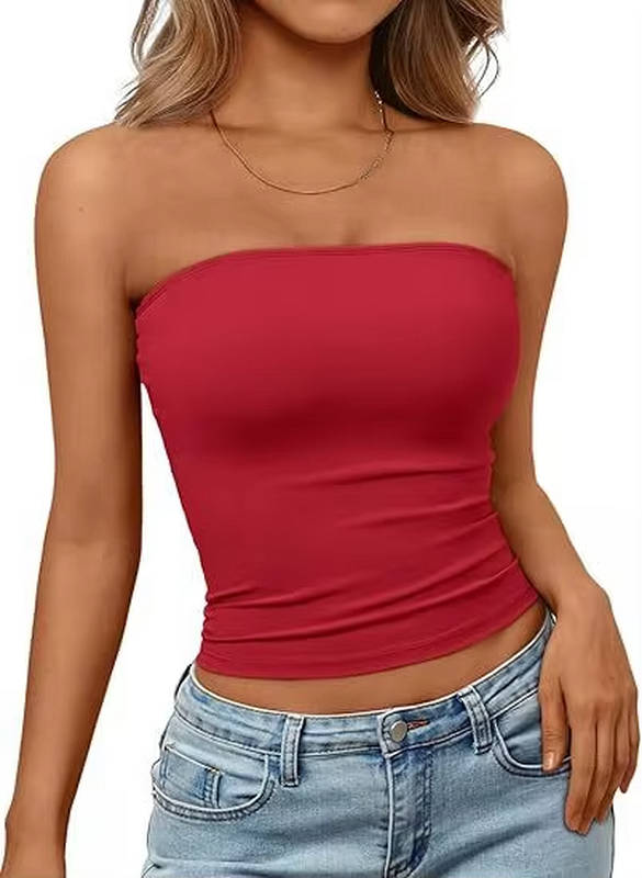 Crop top bandeau pour femme — maille extensible sans couture — été