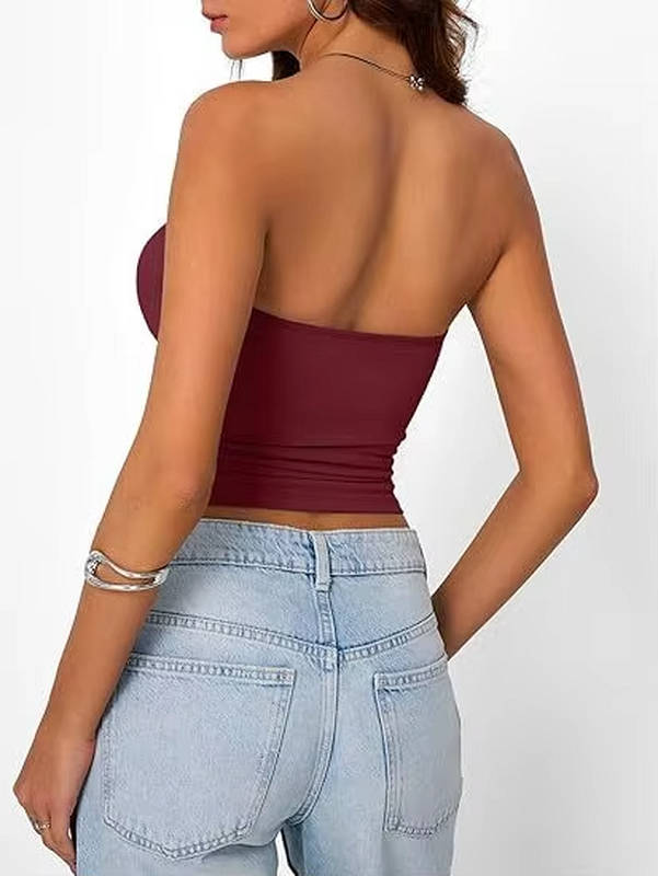 Crop top bandeau pour femme — maille extensible sans couture — été