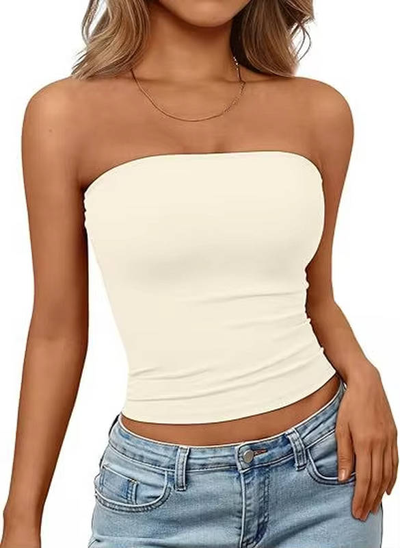 Crop top bandeau pour femme — maille extensible sans couture — été
