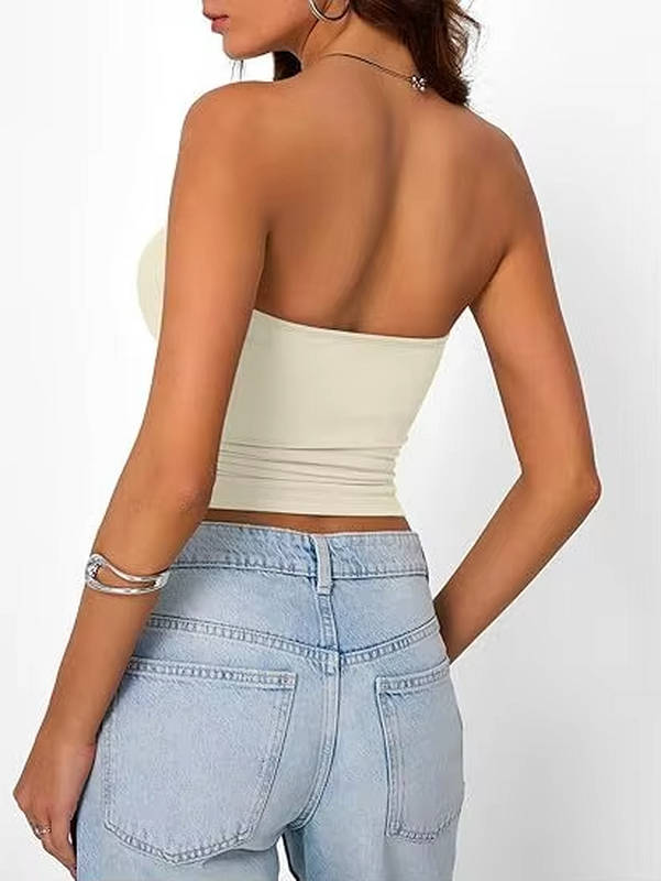 Crop top bandeau pour femme — maille extensible sans couture — été