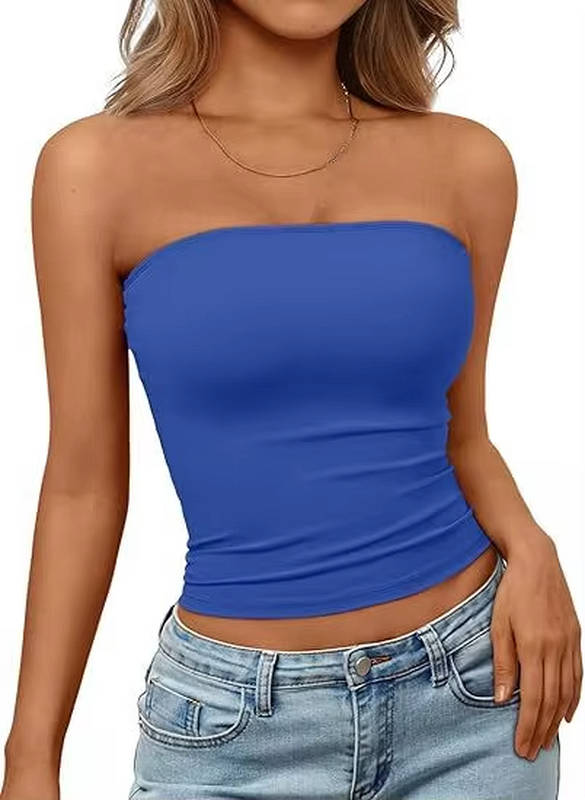 Crop top bandeau pour femme — maille extensible sans couture — été