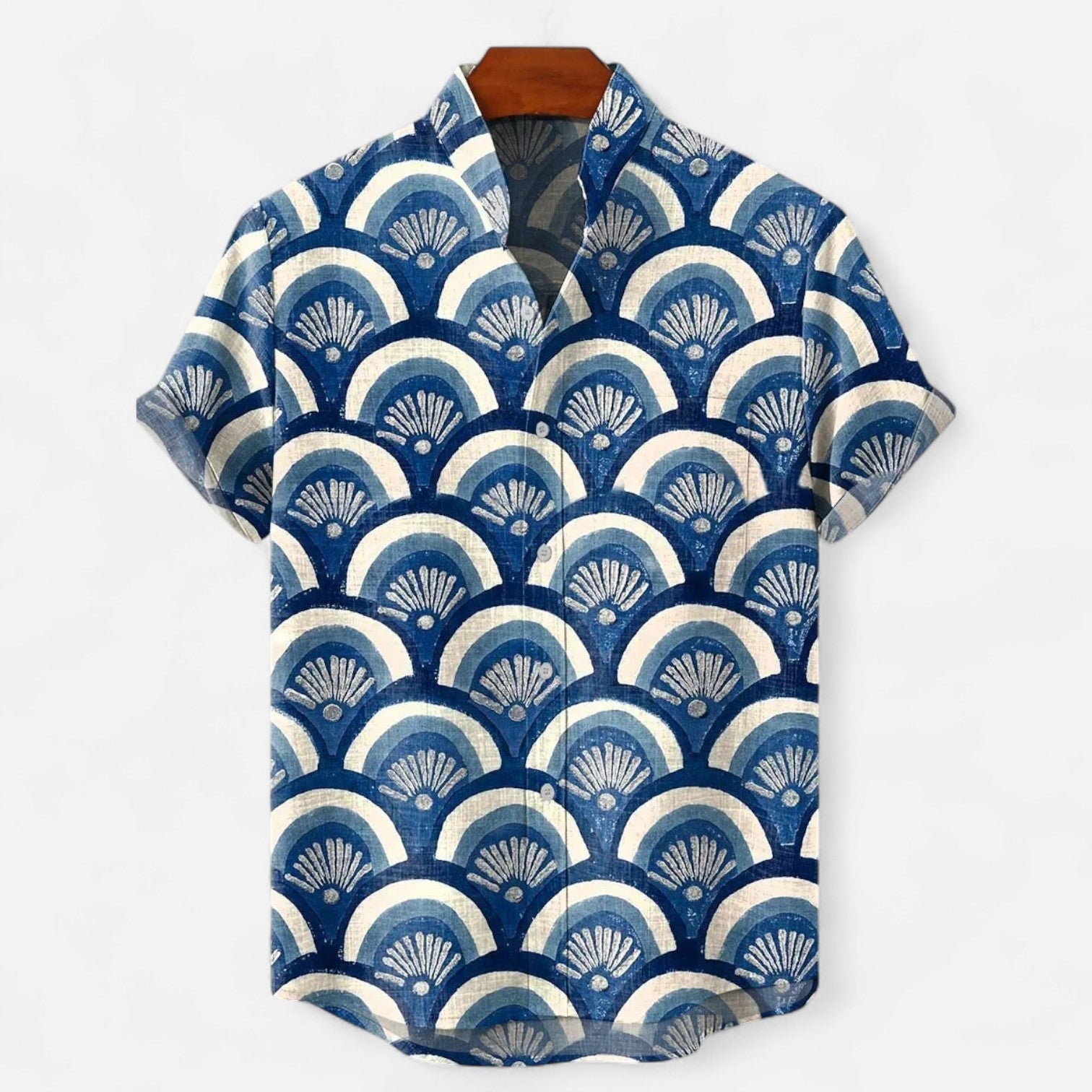 Velclairemode| Men's Linen Shirt with Artistic Pattern - Short Sleeves, Casual and Premium Style
