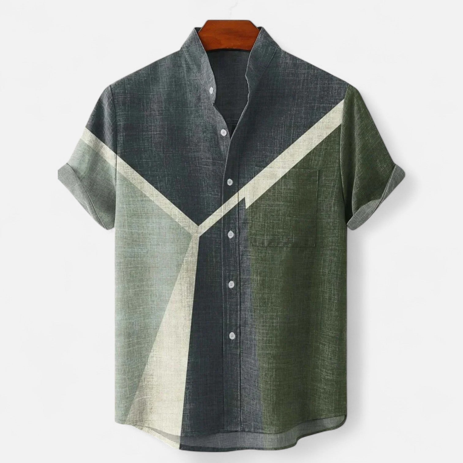 Velclairemode| Men's Linen Shirt with Artistic Pattern - Short Sleeves, Casual and Premium Style