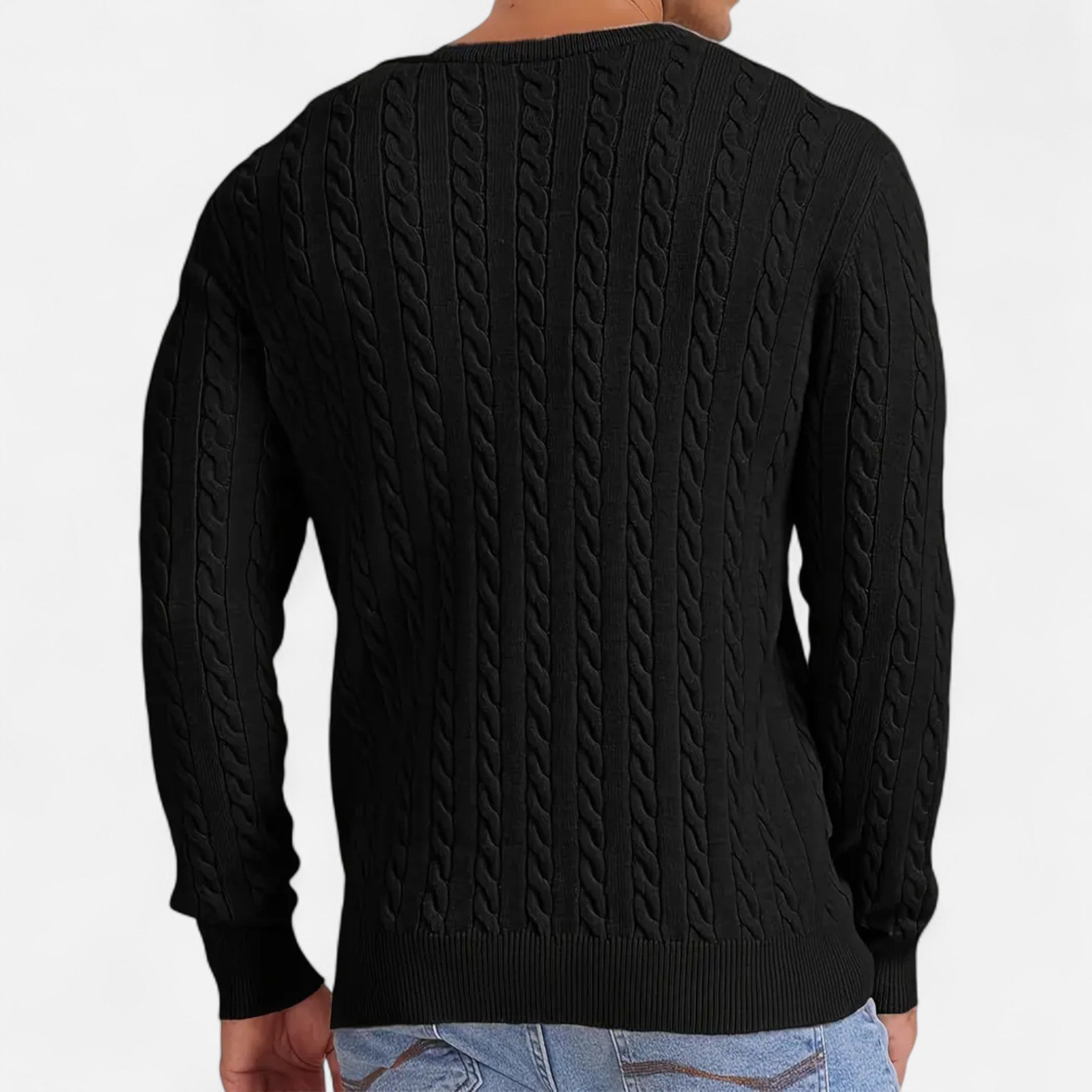 Velclairemode | Men's Cable Knit Crew Neck Sweater