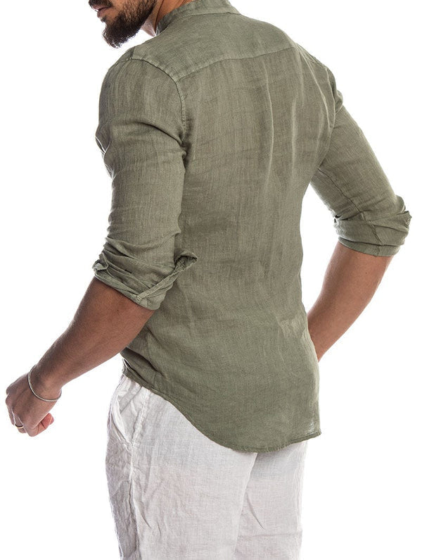 Men's Shirt with Mandarin Collar Linen