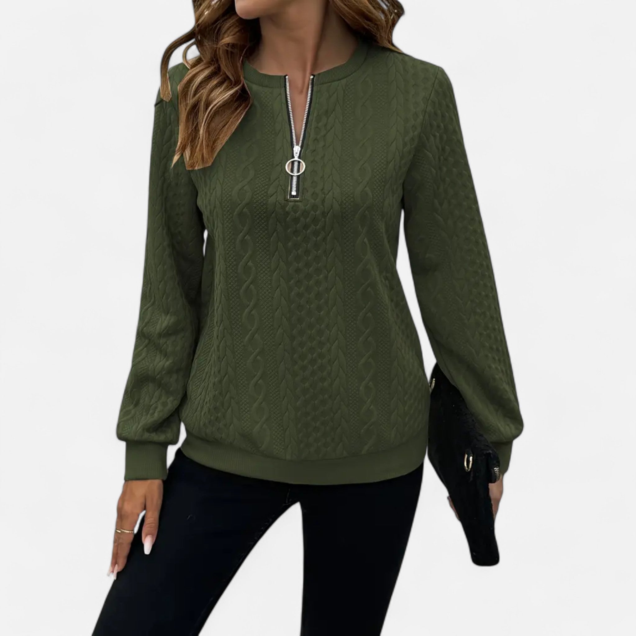 Velclairemode | Women's Textured Half-Zip Sweatshirt for Fall-Spring